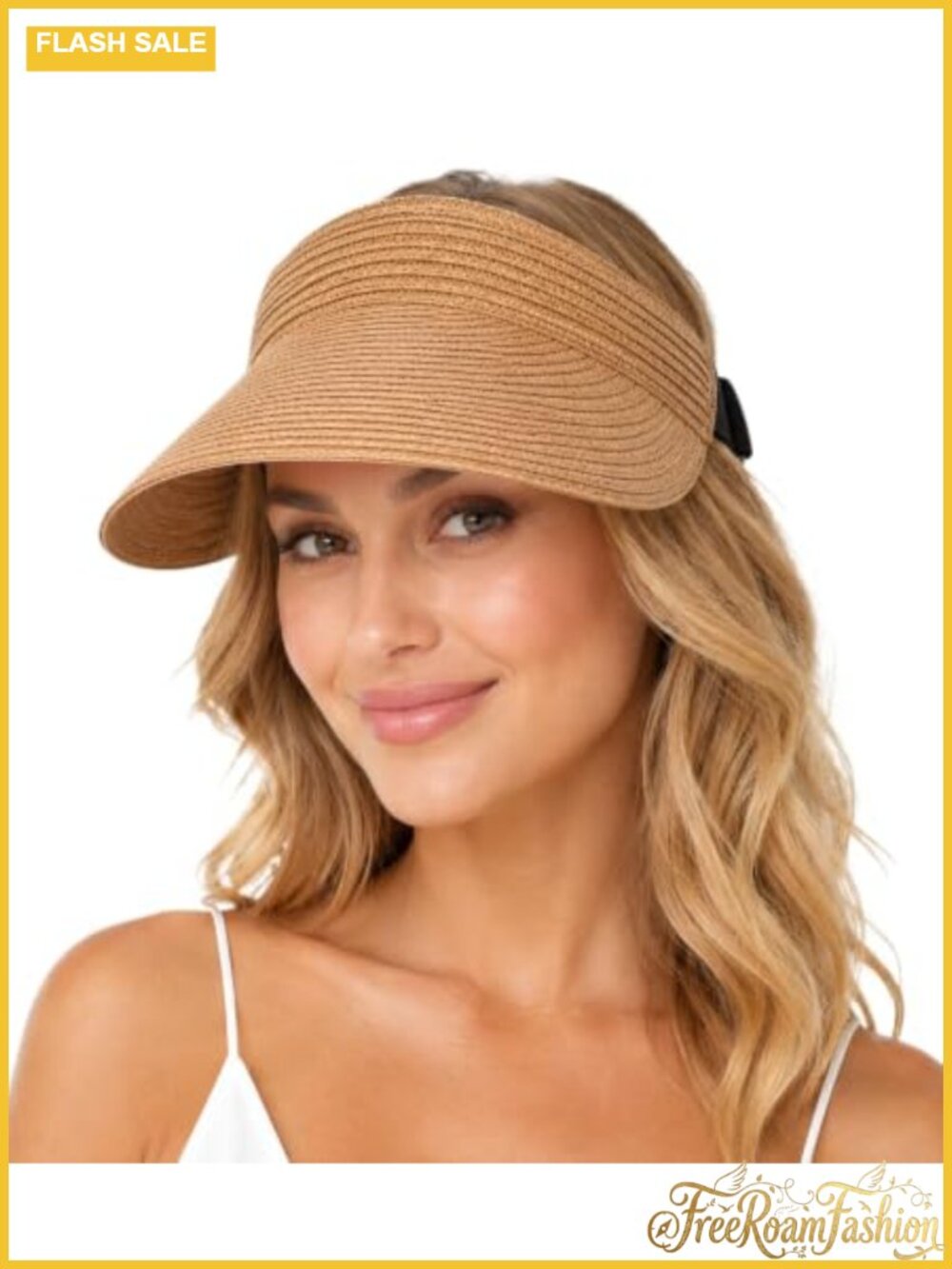 Woven Straw Wide Brim Sun Visor Ponytail Foldable UV Protection Beach Hat